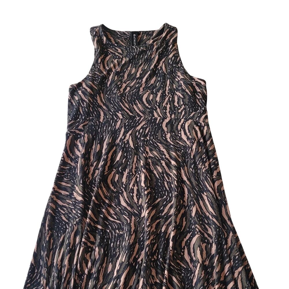 Athleta Abstract Print Sleeveless Dress Flare Athleisure Animal Print MED Fall